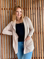 Oat Ribbed Cardigan with Collar