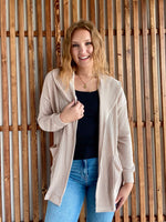 Oat Ribbed Cardigan with Collar