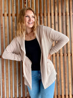 Oat Ribbed Cardigan with Collar