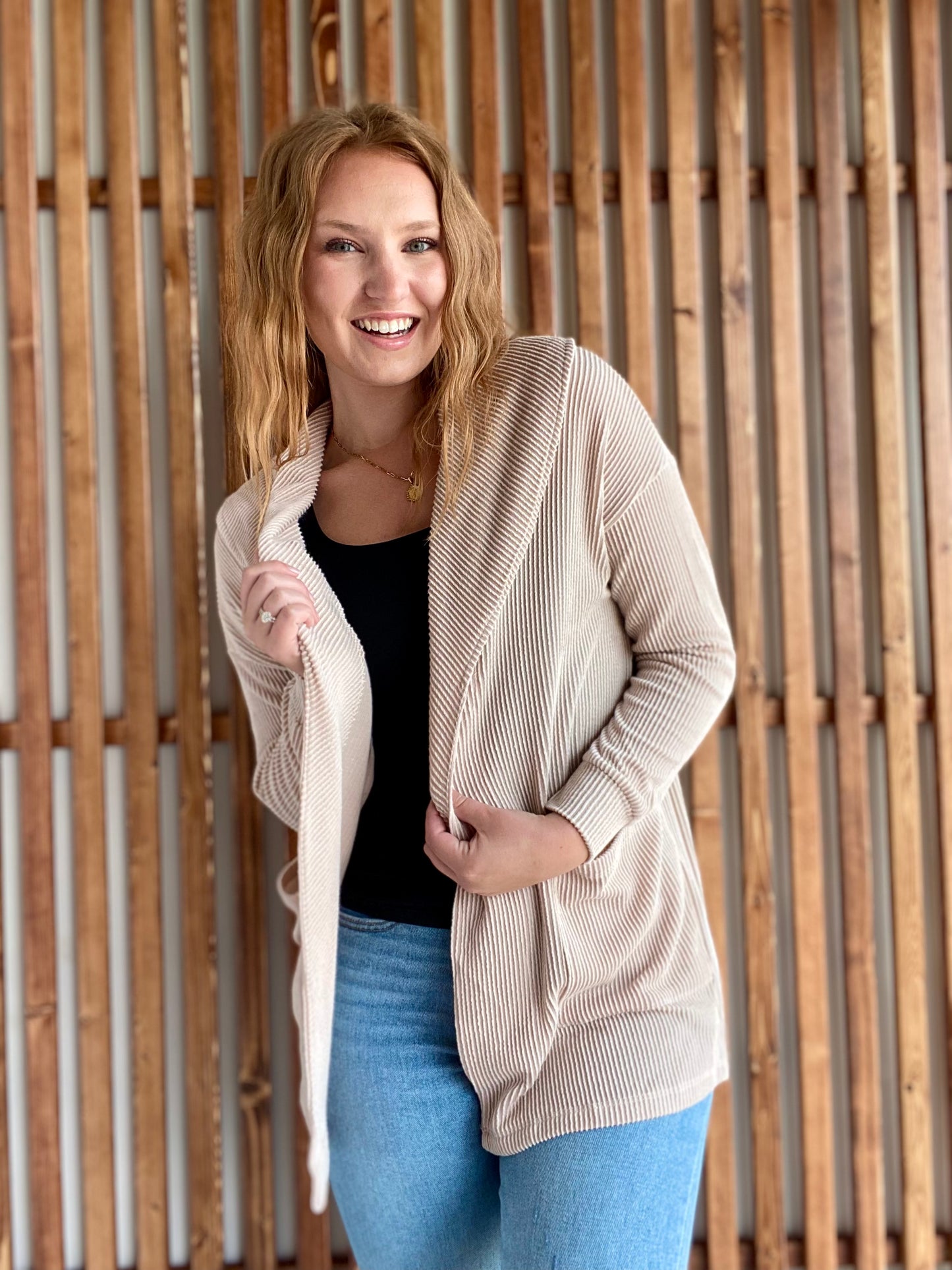 Oat Ribbed Cardigan with Collar