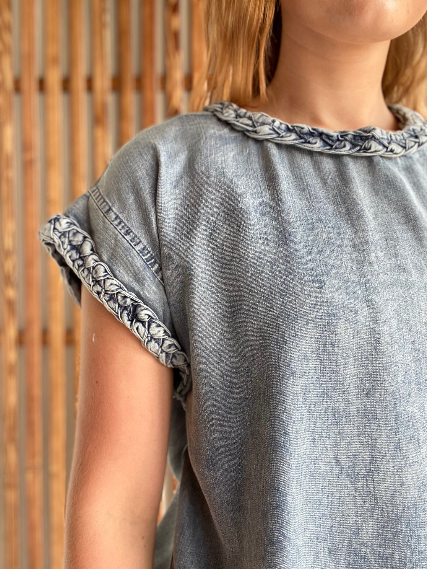 Denim Braid Detail Top