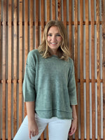 Washed 3/4 Sleeve Boxy Sweater - Ash Jade
