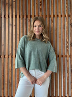 Washed 3/4 Sleeve Boxy Sweater - Ash Jade