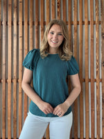 Ribbed Puff Sleeve Top - Teal