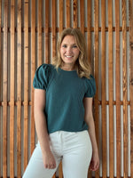 Ribbed Puff Sleeve Top - Teal