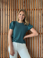 Ribbed Puff Sleeve Top - Teal