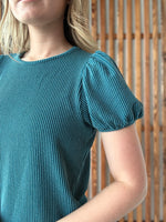 Ribbed Puff Sleeve Top - Teal