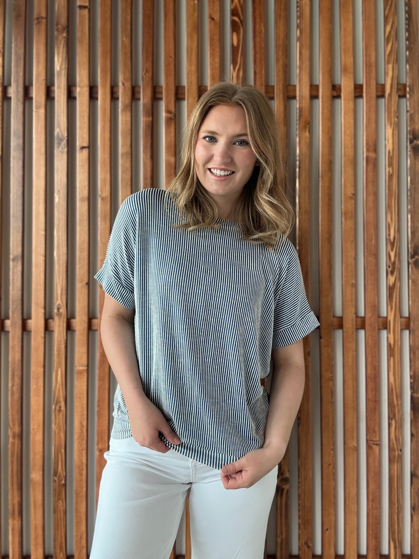 Corded Rib Short Sleeve Top - Teal