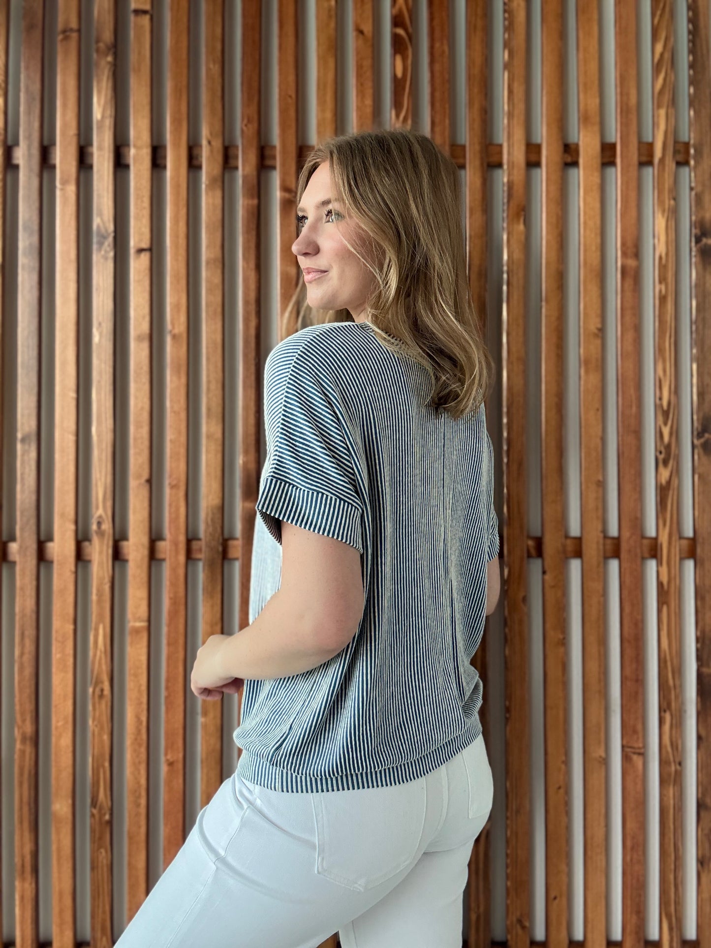 Corded Rib Short Sleeve Top - Teal