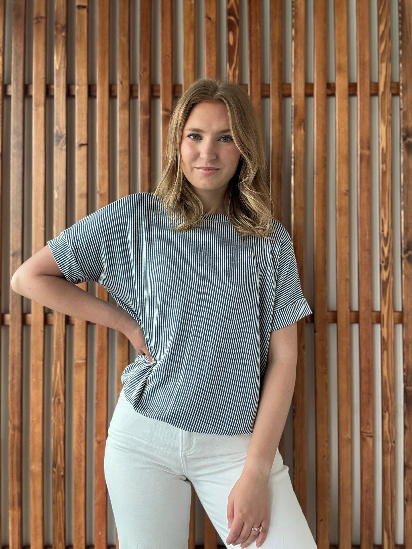 Corded Rib Short Sleeve Top - Teal