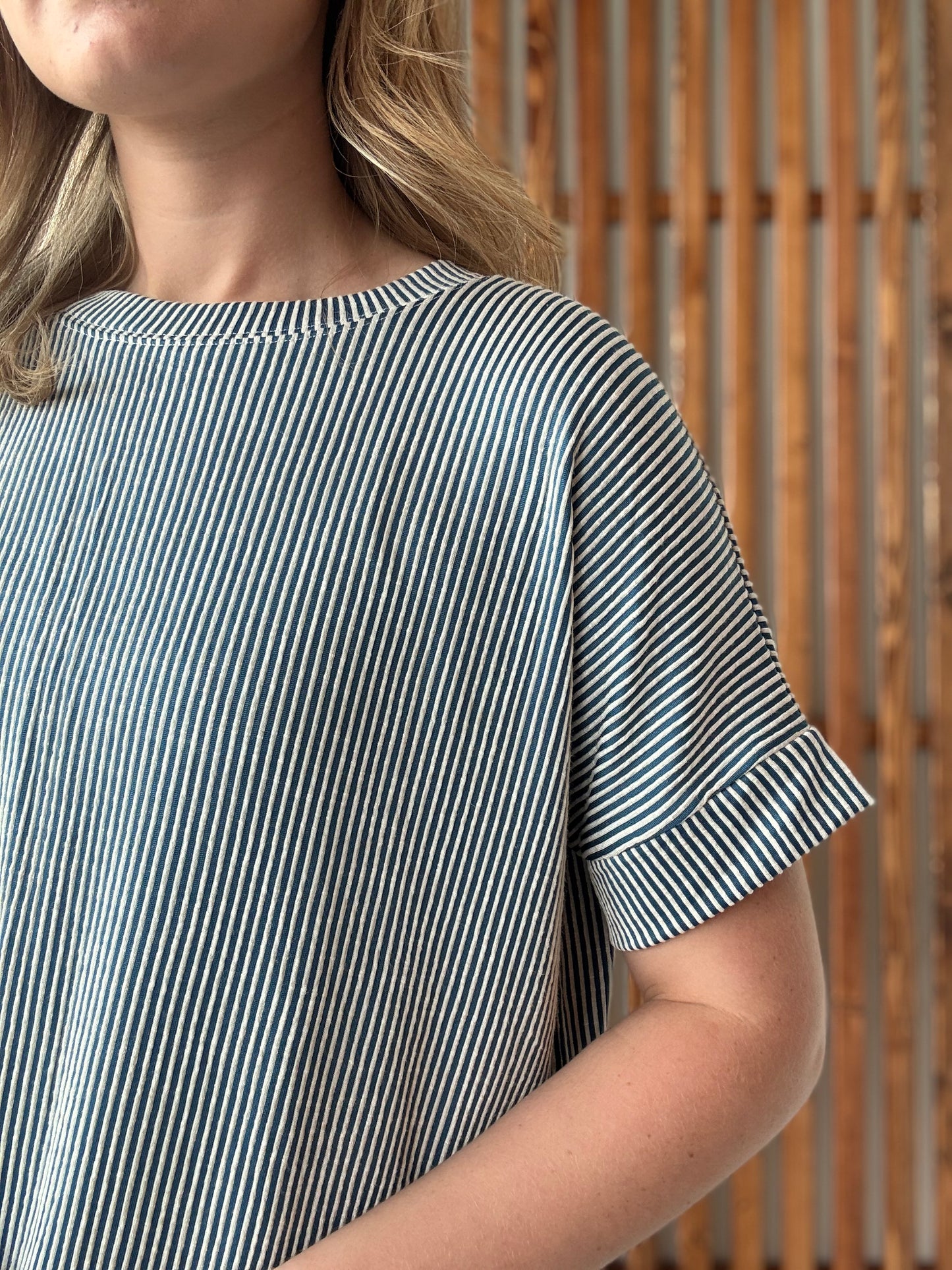 Corded Rib Short Sleeve Top - Teal