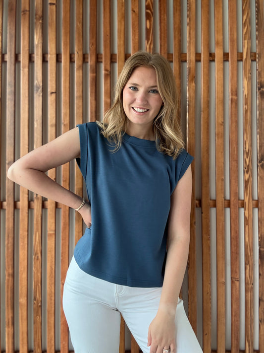 Scuba Sleeveless Top - Dusty Blue