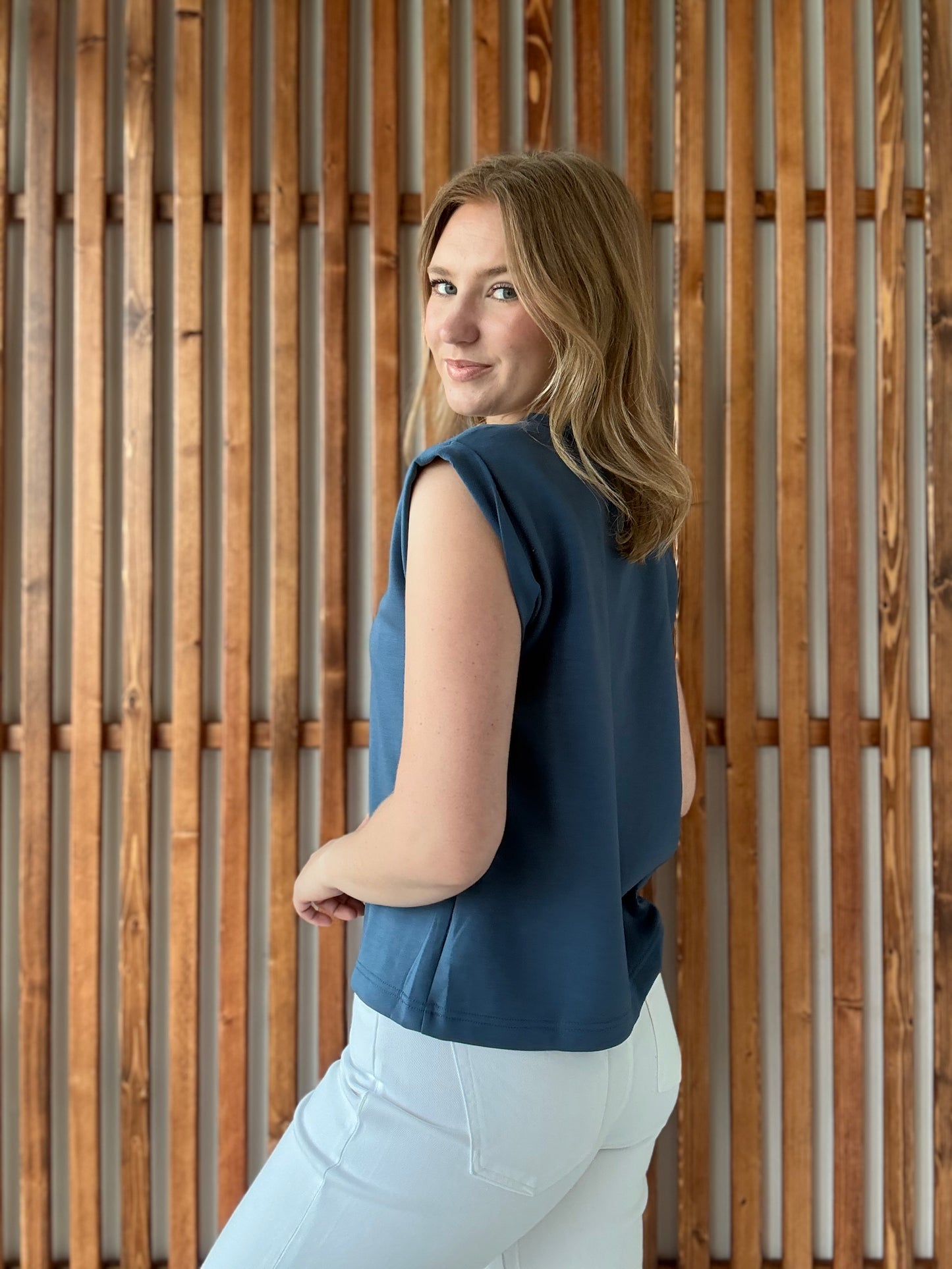 Scuba Sleeveless Top - Dusty Blue
