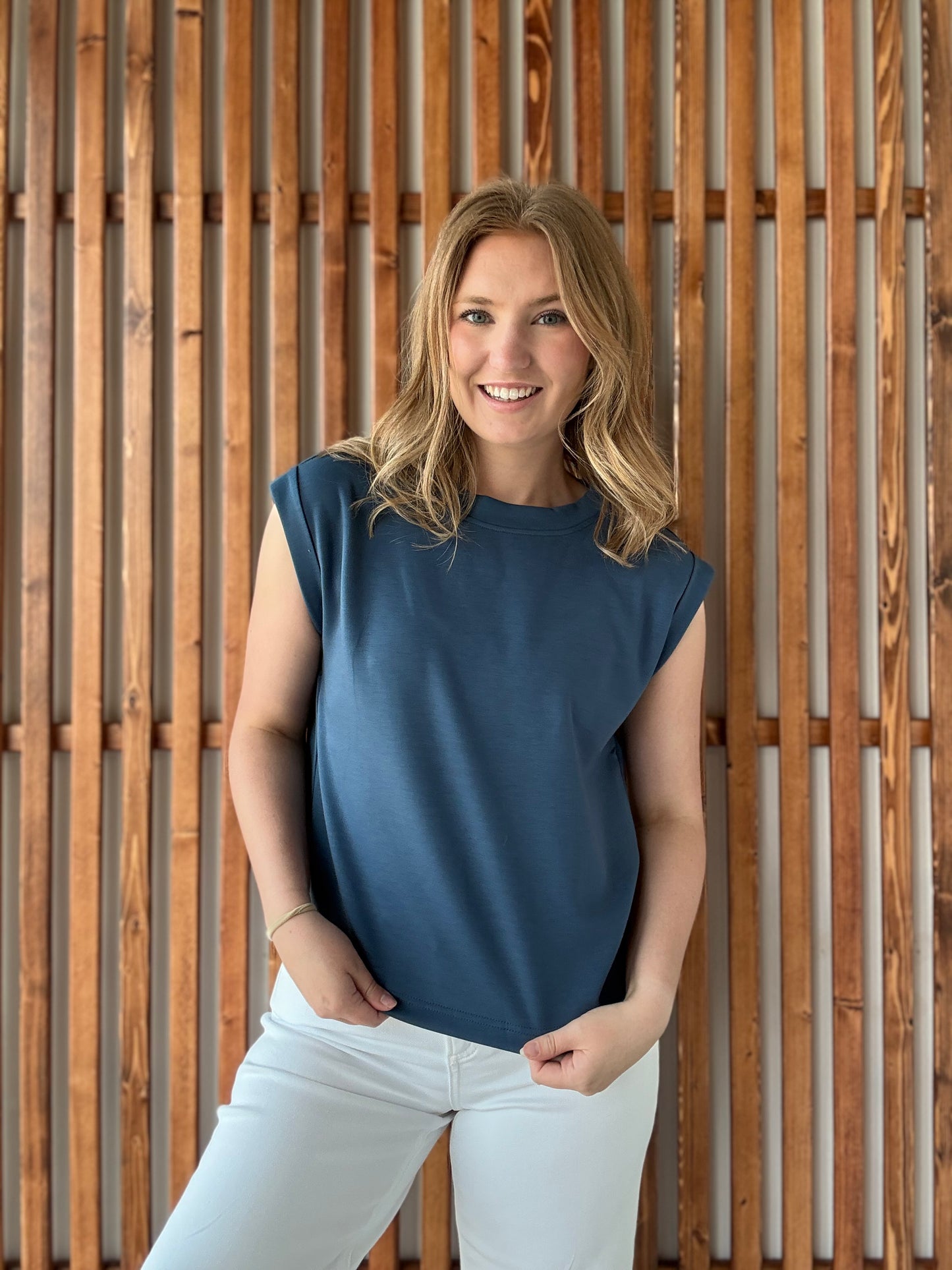 Scuba Sleeveless Top - Dusty Blue