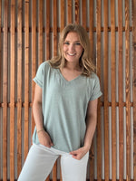 Soft Melange Hacci V-Neck Tee - Blue Grey