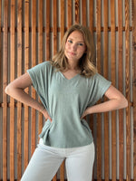 Soft Melange Hacci V-Neck Tee - Blue Grey