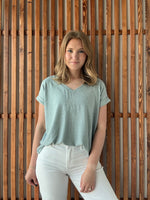 Soft Melange Hacci V-Neck Tee - Blue Grey