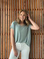 Soft Melange Hacci V-Neck Tee - Blue Grey
