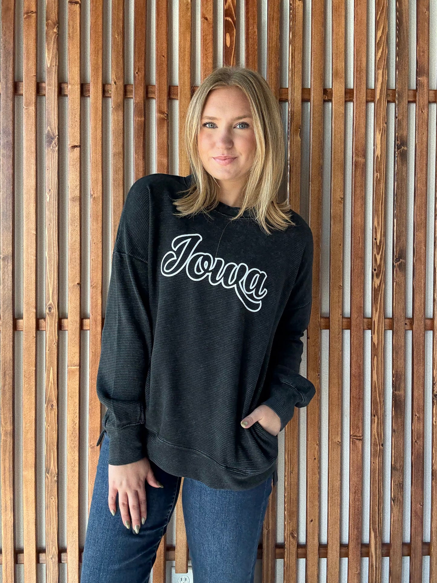 Ribbed Acid Wash Vintage Iowa with Pockets