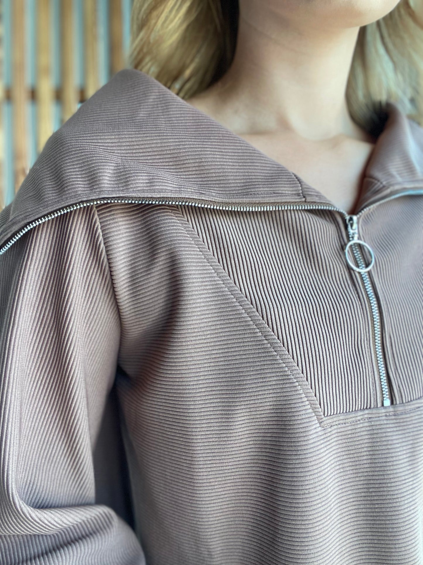 Mocha Ribbed Quarter Zip