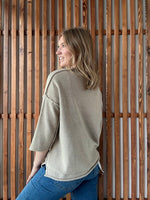 Washed 3/4 Sleeve Boxy Sweater - Light Mocha