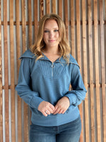 Dusty Blue Ribbed Quarter Zip