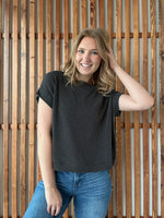 Raised Rib Cap Sleeve Top - Charcoal