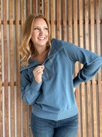 Dusty Blue Ribbed Quarter Zip