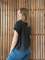 Raised Rib Cap Sleeve Top - Charcoal