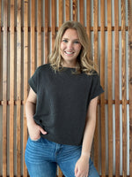 Raised Rib Cap Sleeve Top - Charcoal