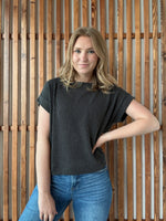 Raised Rib Cap Sleeve Top - Charcoal