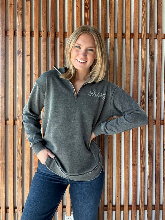 Round Hem Left Chest Iowa 3/4 Zip