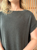 Raised Rib Cap Sleeve Top - Charcoal