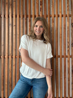 Corded Rib Short Sleeve Top - White