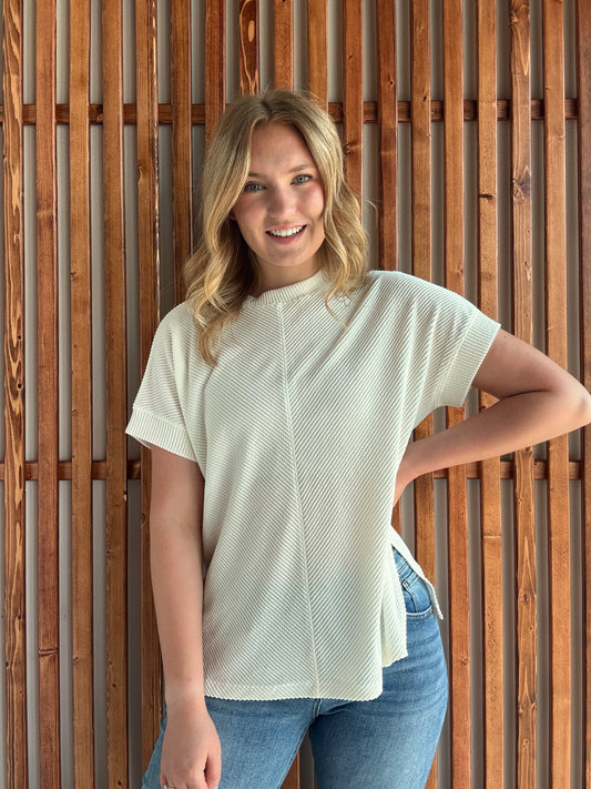 Round Neck Ribbed Short Sleeve Top