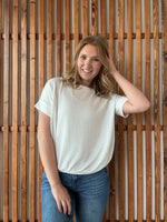 Corded Rib Short Sleeve Top - White