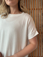 Corded Rib Short Sleeve Top - White