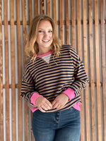 Coco & Navy Stripe with Pink Trim Sweatshirt