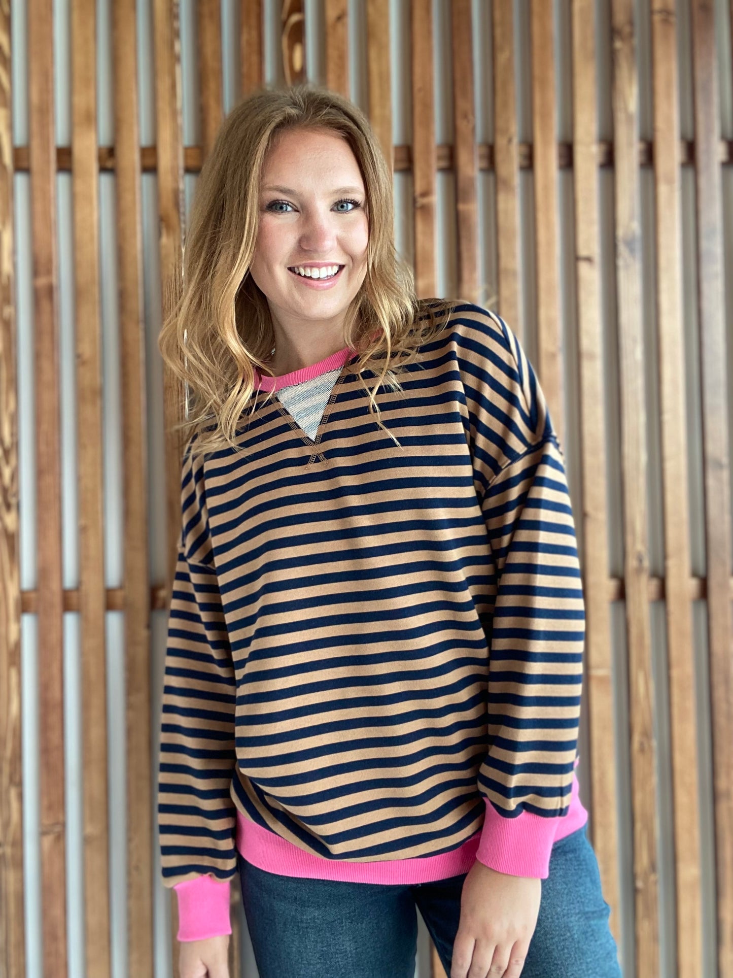 Coco & Navy Stripe with Pink Trim Sweatshirt