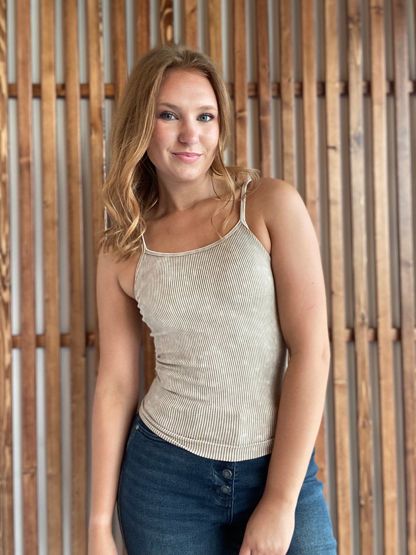 Washed Ribbed Padded Tank Top