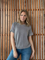 Corded Rib Short Sleeve Top - Black