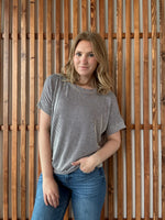 Corded Rib Short Sleeve Top - Black