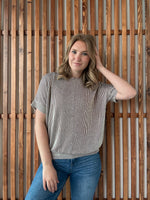 Corded Rib Short Sleeve Top - Brown