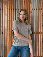 Corded Rib Short Sleeve Top - Brown