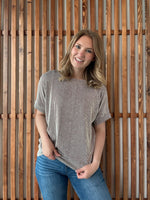 Corded Rib Short Sleeve Top - Brown
