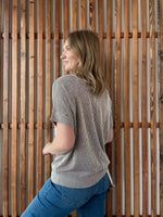 Corded Rib Short Sleeve Top - Brown