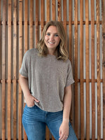 Corded Rib Short Sleeve Top - Brown