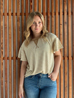 Tan Stripe Ruffle Short Sleeve Top - FINAL SALE