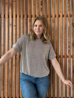 Corded Rib Short Sleeve Top - Brown