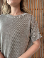 Corded Rib Short Sleeve Top - Brown